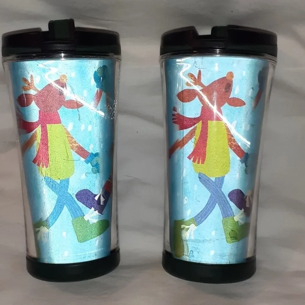 2 Starbucks Childrens‎ Reindeer 2007 Travel Tumbler